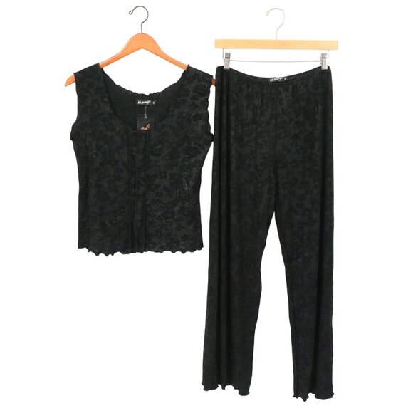 NWT Lee Andersen Matrix Black Floral Jacquard Tank Top Shell Pant Set Slinky M - Picture 1 of 4